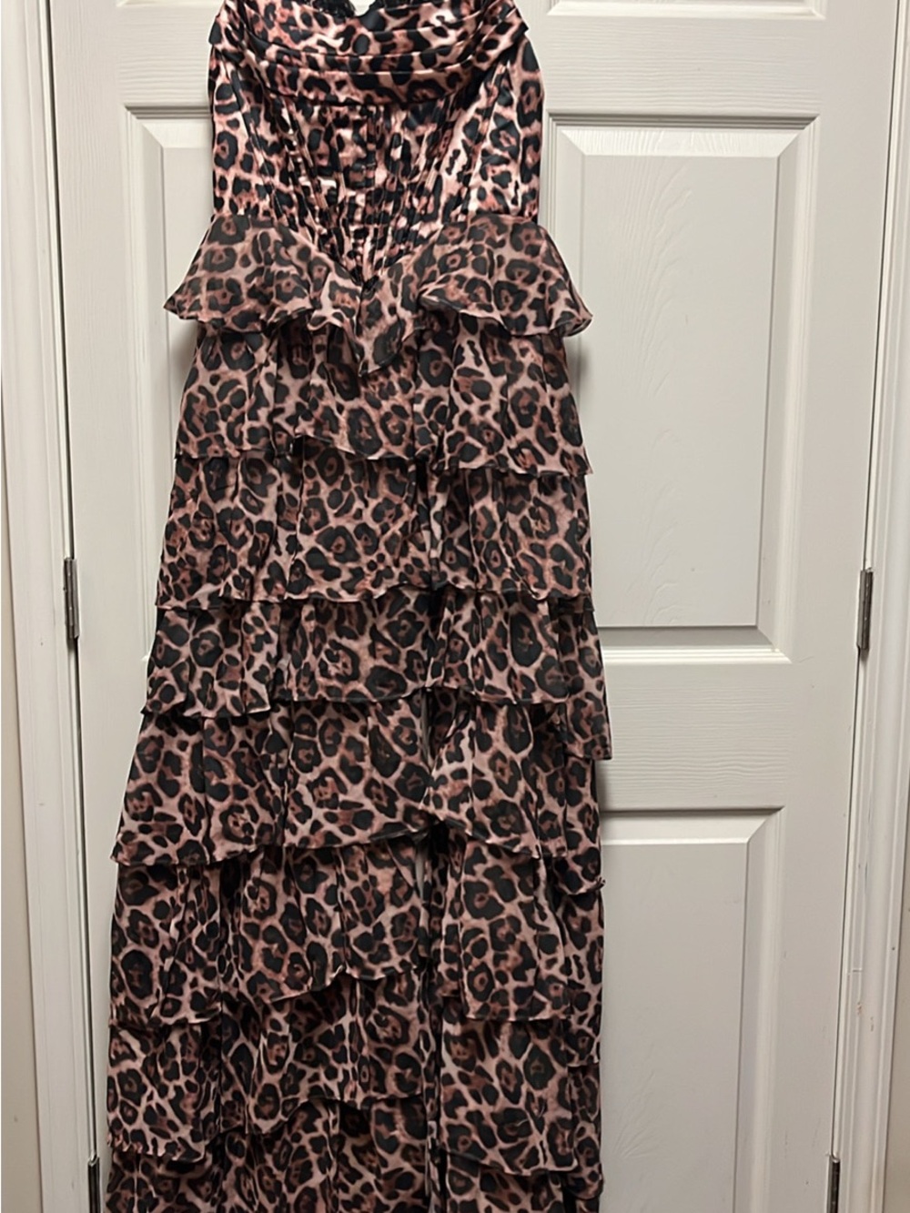 Witchery Pink and Black Leopard Ruffle Tier Dress